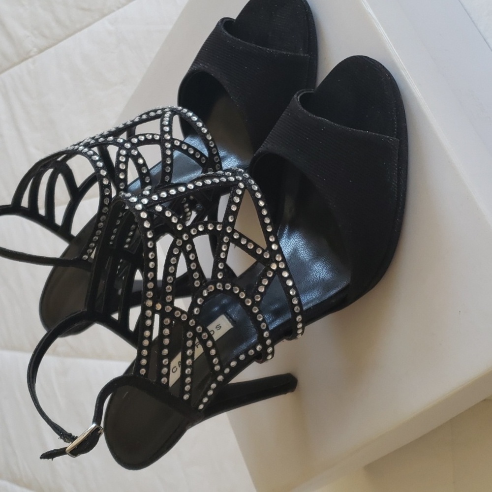 Caparros Poet Black Glimmer evening sparkle black & rhinestone sling pumps